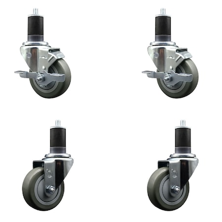 Service Caster 3.5'' SS Gray Poly Wheel Swivel 1-5/8'' Expanding Stem Caster Set 2 Brakes, 4PK SCC-SSEX20S3514-PPUB-2-TLB-2-158